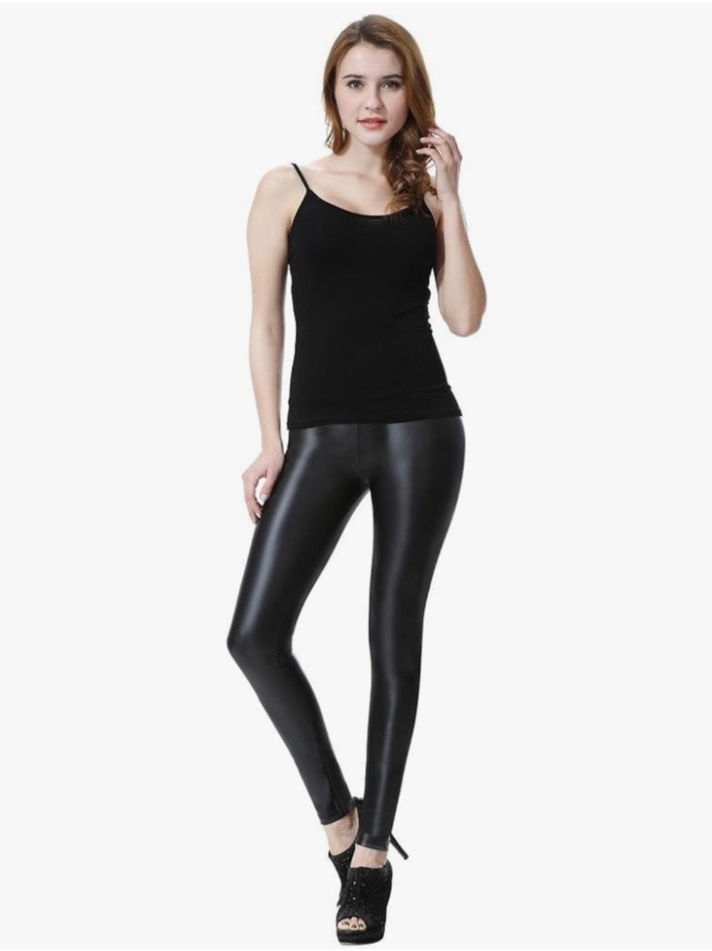 Everbellus Black Faux Leather Pull On Leggings High Waist Size M